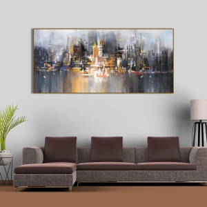 Millennium Cityscape Canvas Wall Painting-With Frame