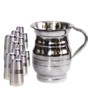 SHINI LIFESTYLE Stainless Steel Jug and Glass combo, Water Jug, Steel glass set