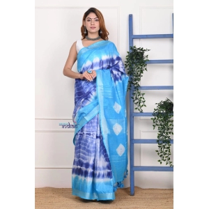 EXCLUSIVE! Handmade Tie and Dye Cotton Sky Blue Saree  by Women Weavers