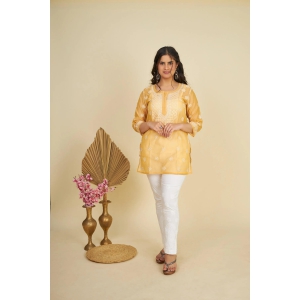 Chanderi Chikankari Top-Golden Beige-Golden Beige / XL