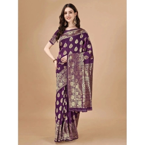 LEELAVATI Banarasi Silk Embellished Saree With Blouse Piece - Purple ( Pack of 1 ) - Purple