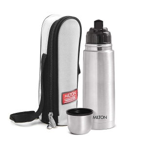 Milton Flip Lid 350 Thermosteel 24 Hours Hot and Cold Water Bottle with Bag 350 Ml (Silver)