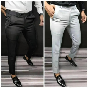 Lycra Solid Slim Fit Mens Formal Trouser Pack of 2-36