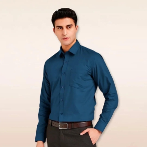 Teal Blue Satin Formal Shirt-XL-44