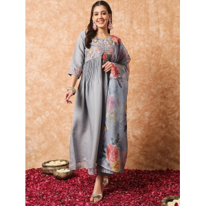 Grey Embroidered Viscose Readymade Pant Kameez-S