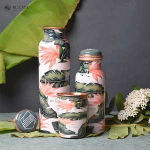 Tropical Print Copper Bottle - 2 Bottles and 1 Glass