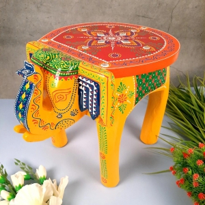 Side Table Cum Stool - Elephant Design | Wooden Stools for Keeping Lamp, Vases & Plants - for Home Decor, Corners, Sofa Side Stool, Office & Gifts - 12 Inch