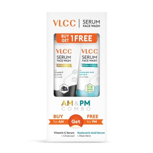 VLCC Vitamin C & Charcoal Serum Facewash - 150 ml for Oil Control & Brightening for AM | with Free Hyaluronic Acid & Aloe Vera Serum Facewash  - 150 ml to Strengthen Skin Barrier for PM (B1G1