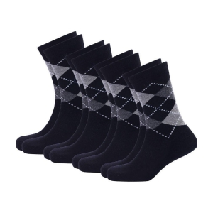 WILDSTUFF - Cotton Mens Self Design Black Mid Length Socks ( Pack of 4 ) - Black