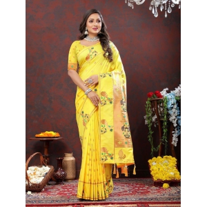 Yellow Soft Paithani Silk Woven Design Copper Zari Meenakari Weaving Saree