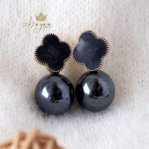 Azayaa World Black Coral leaf and pearl western earring