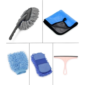 HOMETALES - Car Cleaning Combo Of Wet & Dry Mini Microfiber Duster , Gloves , Wiper Microfiber Sponge And Microfiber Cloth 40*40CM 600GSM for car accessories( Pack Of 5 )