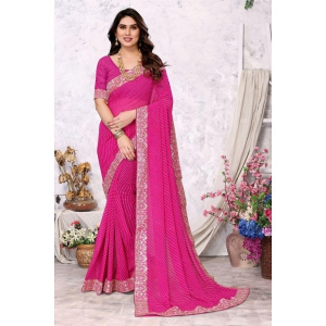 Rangita Women Gotta Patti Printed Georgette Saree with Blouse Piece - Pink - Pink