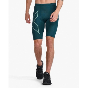 2XU Mens Light Speed Compression Shorts - (Pine/Raft Reflective)-L