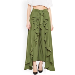 Women Olive Green Flared Solid Palazzos