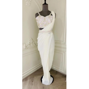 Forst white drape saree-WHITE