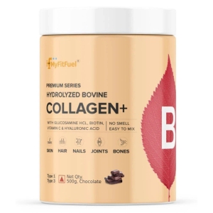 MyFitFuel Hydrolyzed Bovine Collagen with Hyaluronic Acid, Biotin, Zinc & Vitamin C. 500g, Chocolate