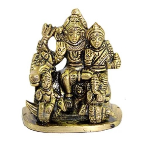 Brass Shiva Parvati Pariwar - Shiva Family | Shiva Bholenath Shankar Parvati Ganesh Murti - Small Size - 2.25