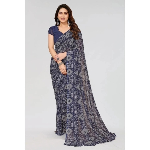 ANAND SAREES Georgette Printed Saree With Blouse Piece - Navy Blue ( Pack of 1 ) - Navy Blue