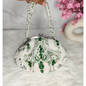 White Designer Purse with Pearls for Brides-SILVER