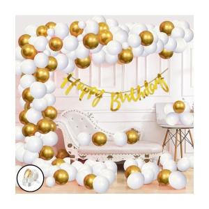 Zyozi Birthday Combo Items/Birthday Decoration Kit - Including Birthday Banner, White & Gold Metallic Balloons,Ribbon and Glue dot (Pack of 64) - Gold