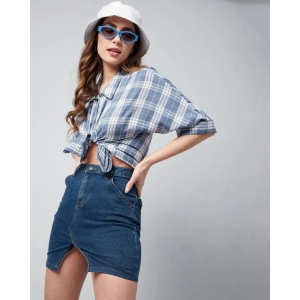 Viscose Checkered Crop Shirt for Womens-L