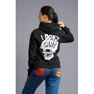 I Don't Care Printed Black Hoodie for Women XXL