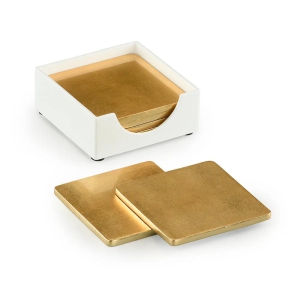 Lacquered Coaster Square Gold and White Set of 4