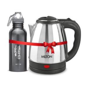 Milton Combo Set Go Electro 1.5 Ltrs Electric Kettle and Alive 750 ml Black, Stainless Steel Water Bottle