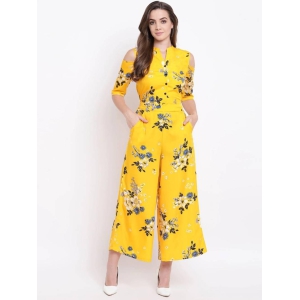 Women''s Stylish and Trendy Polyester Yellow Printed Jumpsuit-L