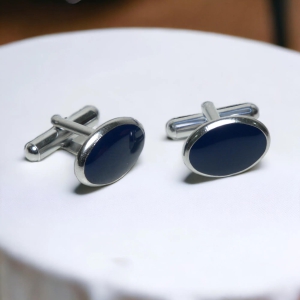 Chokore Silver Oval Cufflinks (Blue)