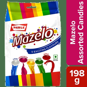 Parle Mazelo Assorted Candies - Litchi, Watermelon, Banana, Guava & Apple, 198 G