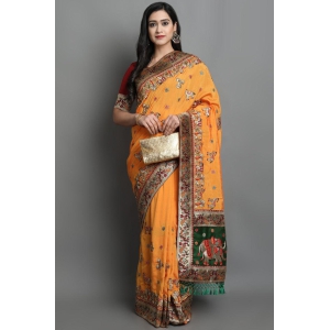 Yellow Panetar Patola Silk Traditional Designer Saree