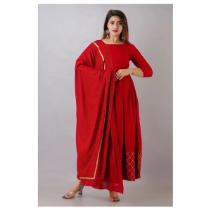 SVARCHI - Red Rayon Womens Flared Kurti with Dupatta ( Pack of 1 ) - XL