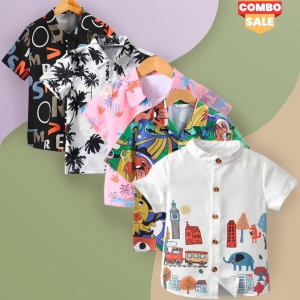 Venutaloza Stylish Multicolors Designer Button Front (Combo pack For 5) Shirt For Boy.-6 Month to 12 Month