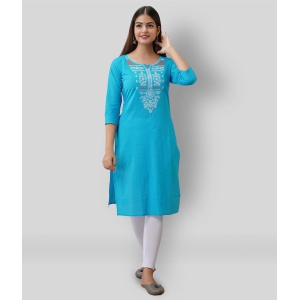 Radiksa - Blue Cotton Womens Straight Kurti ( Pack of 1 ) - XXL