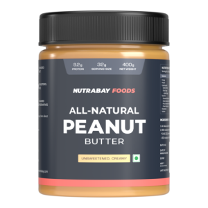 Nutrabay Foods All-Natural Peanut Butter (Creamy) - Unsweetened, 400g | 100% Roasted Peanuts, 28g Protein, Zero Cholesterol, Vegan, Gluten Free, Non GMO