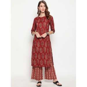 Antaran Cotton Printed Kurti With Palazzo Womens Stitched Salwar Suit - Red ( Pack of 1 ) - None