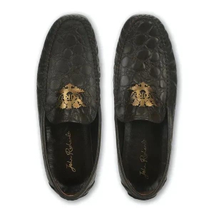 Men Brown Croc-Skin Patterned Driver Shoes With Filigree Logo-7