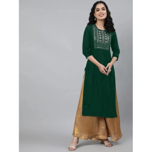 JASH CREATION - Green Rayon Womens Straight Kurti ( Pack of 1 ) - None