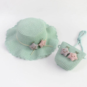 Beach hat with stars and matching bag-Aqua