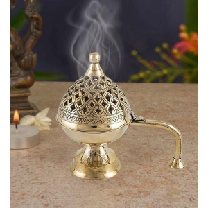 Home Purifying Brass Dhuna Loban Burner Dhooni Dhoop Dani Dhuni Brass Table Dhoop Dani Incense Burner For Loban(Dom-Small)