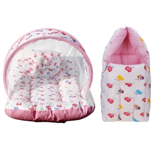 Mommers Unisex Mosquito Net and Baby Sleeping Bag/Baby Carry Nest for Baby Boys Girls (0-3 Months + 3-6 Months) 64 * 41 and 70 * 40 cms