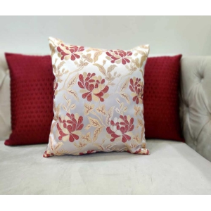 GOODVIBES Maroon White Damask / Self Design / Woven Motifs Embroidered Zipper Square Combo Cushion Covers (24x24 inch or 60 x 60 cm) Set of 3