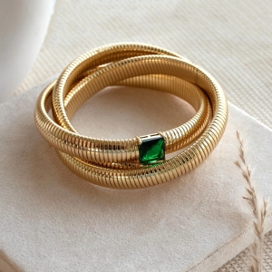 Emerald Chunky Twisted Bangle-Golden