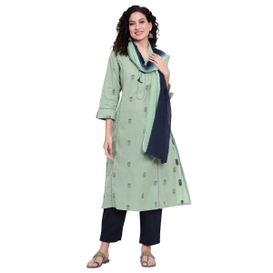 Green Organic Cotton Woven Kurta Set-XL