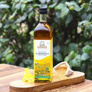 Organic Yellow Mustard Oil | Wood Pressed | Single-Filtered-1L Glass Bottle