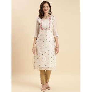 Rangita Women Off White Chanderi Embroidered Knee Length Straight Kurti - None