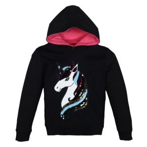 Plum Tree Girls Unicorn sequins Hoodie Sweatshirt - Black - None