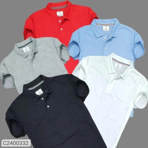 Plane Matty Solid Half Sleeves Mens Polo neck T-Shirt Pack Of 5-L